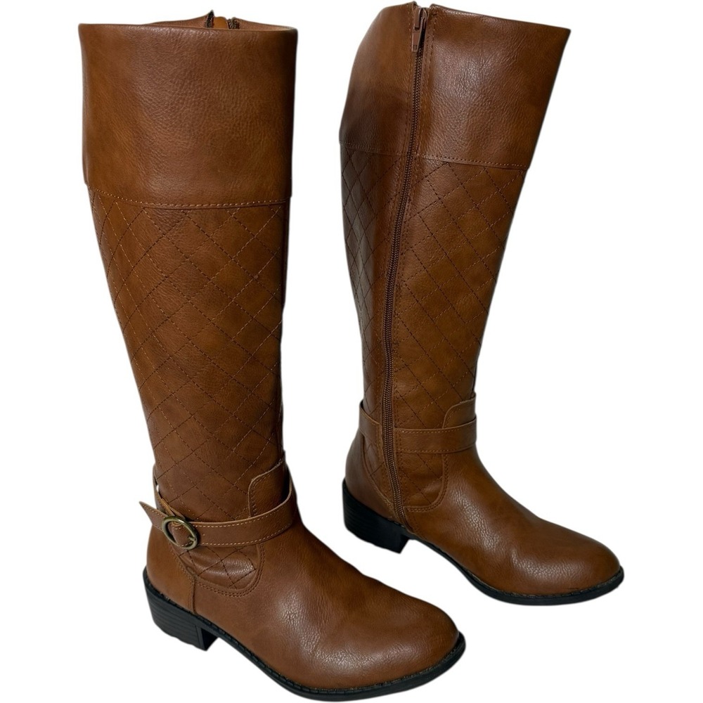 St. John's Bay Womens Stacked Heel Riding Boots Brown Full Zip Womens Size 6.5 M